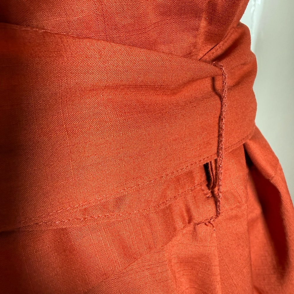 Banana Republic Rust Orange Blouson Cotton Puff Sleeves Wrap Dress Size XL - Picture 8 of 12